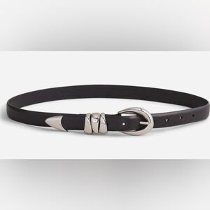 Madewell triple metal keeper Black Leather Belt with Silver Buckle sz XL